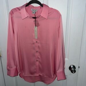 Rachel Zoe Rose Pink Satin  SilkButton-Down Blouse